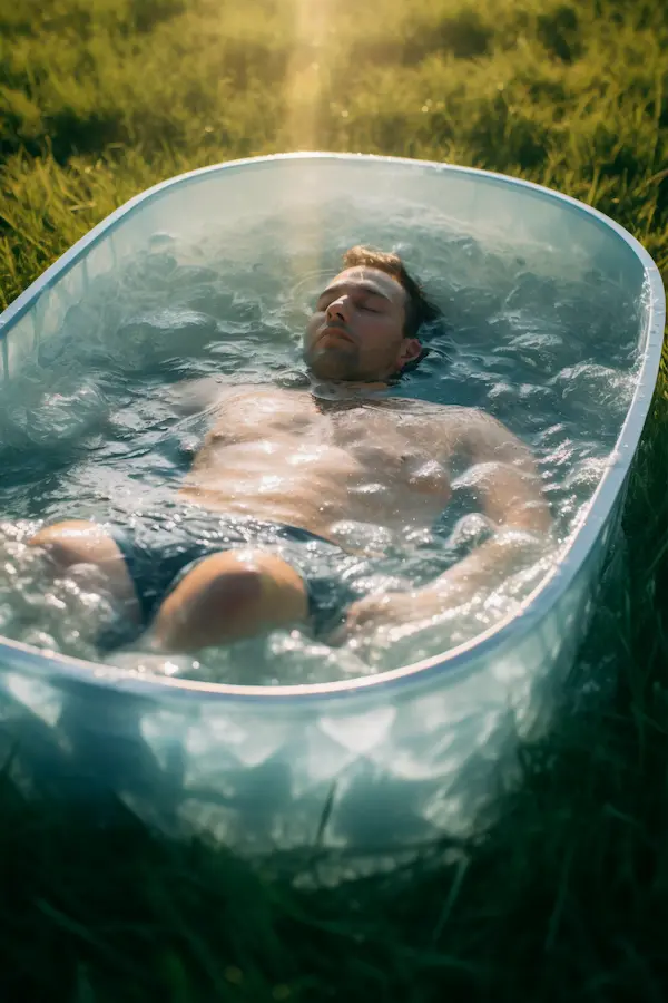 Runner preparando baño de hielo con temperatura controlada para recuperación