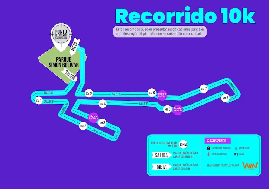 Ruta 10k en el Parque Simón Bolívar ideal para running